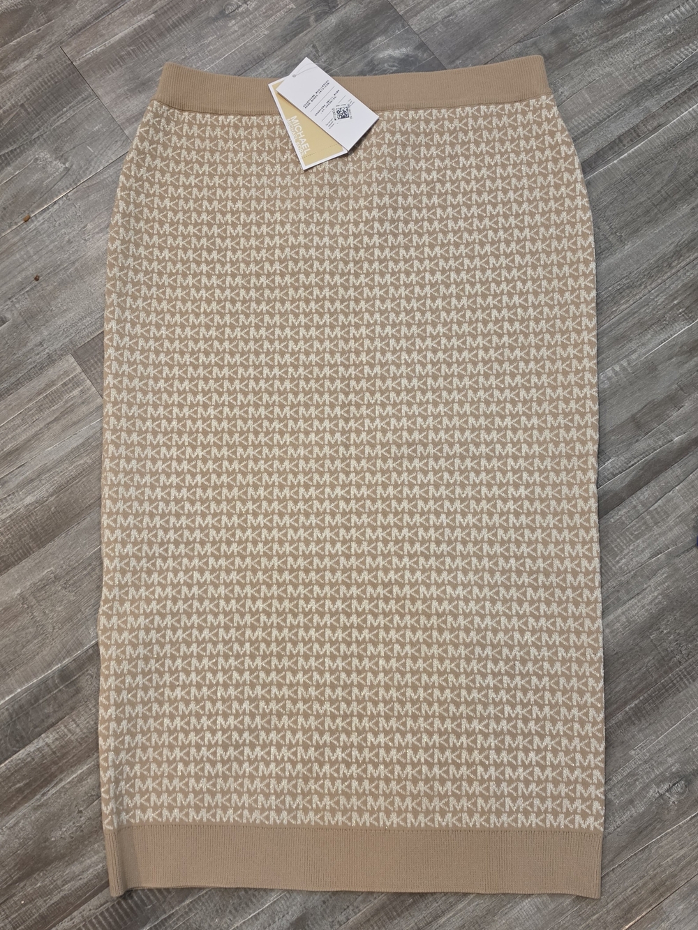 Michael Kors Tan & Cream MK Logo Knit Pencil Skirt